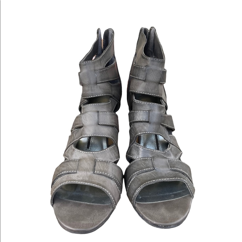 New Directions Dark Gray Zip-Up Gladiator Style Heel